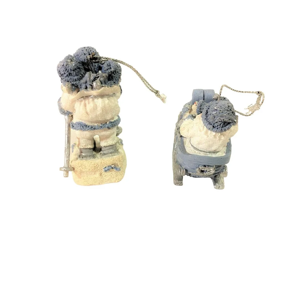 Vtge Encore Set of 2 Snow Buddies Ornaments Santa Skiing Santa's Sleigh